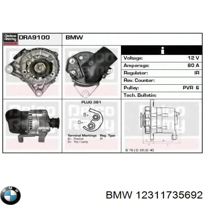 12311735692 BMW alternador