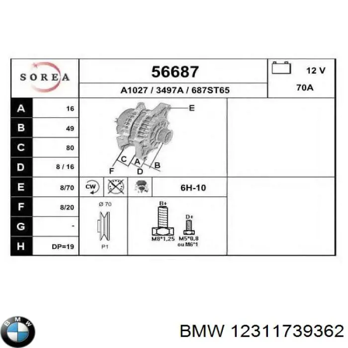 Alternador 1739362 BMW