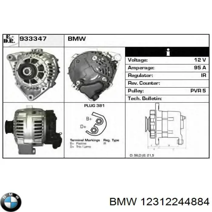 Alternador del motor BMW 12312244884 precio, desde 159,28 EUR