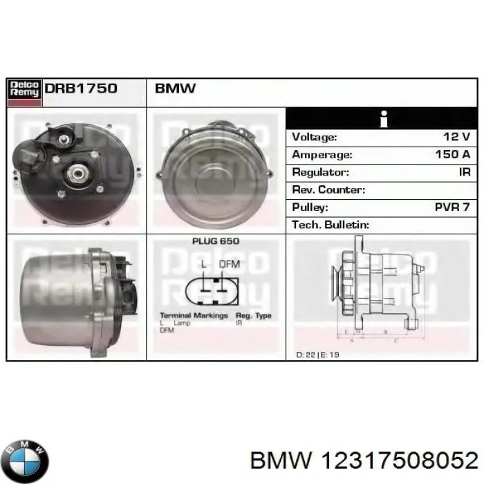 Alternador del motor BMW 12317508052 precio, desde 346,09 EUR
