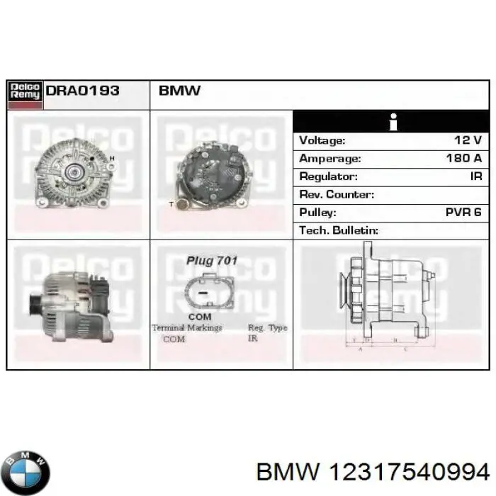 Alternador 12317540994 BMW