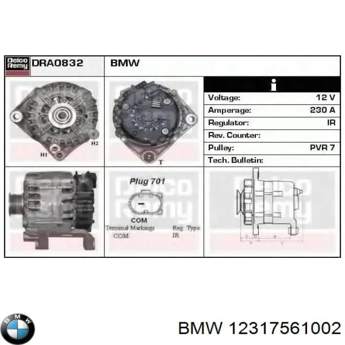 Alternador del motor BMW 12317561002 precio, desde 324,33 EUR