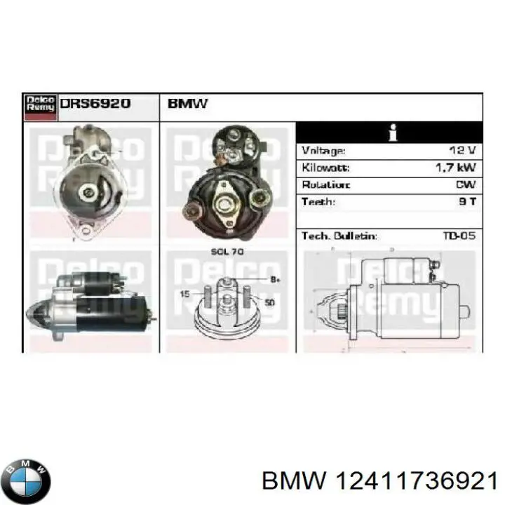 Burro de arranque  BMW 12411736921 precio, desde 76,96 EUR