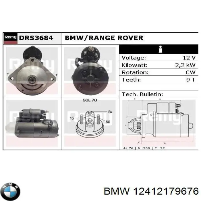 Burro de arranque  BMW 12412179676 precio, desde 131,15 EUR