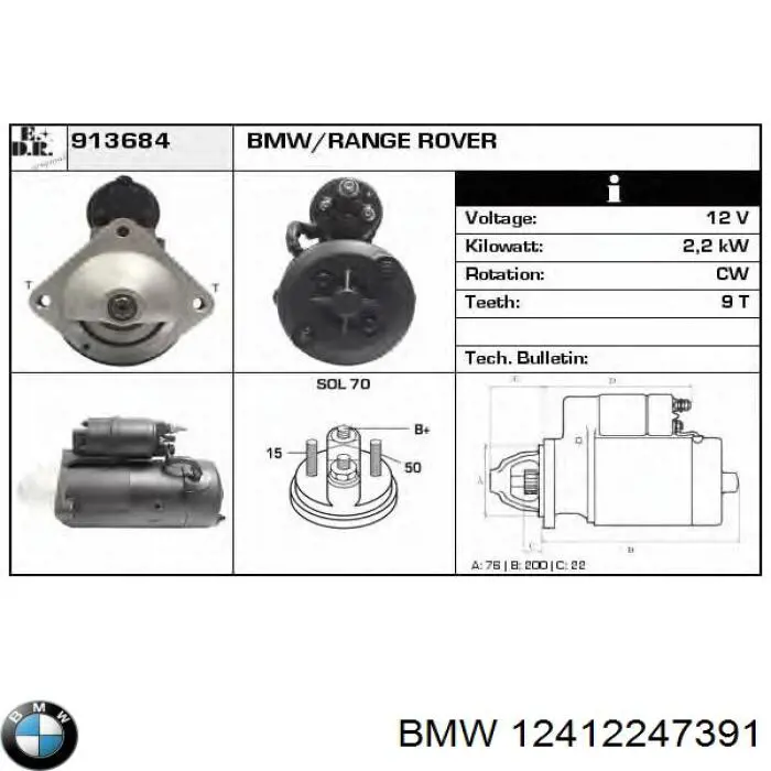 Motor de arranque 12412247391 BMW