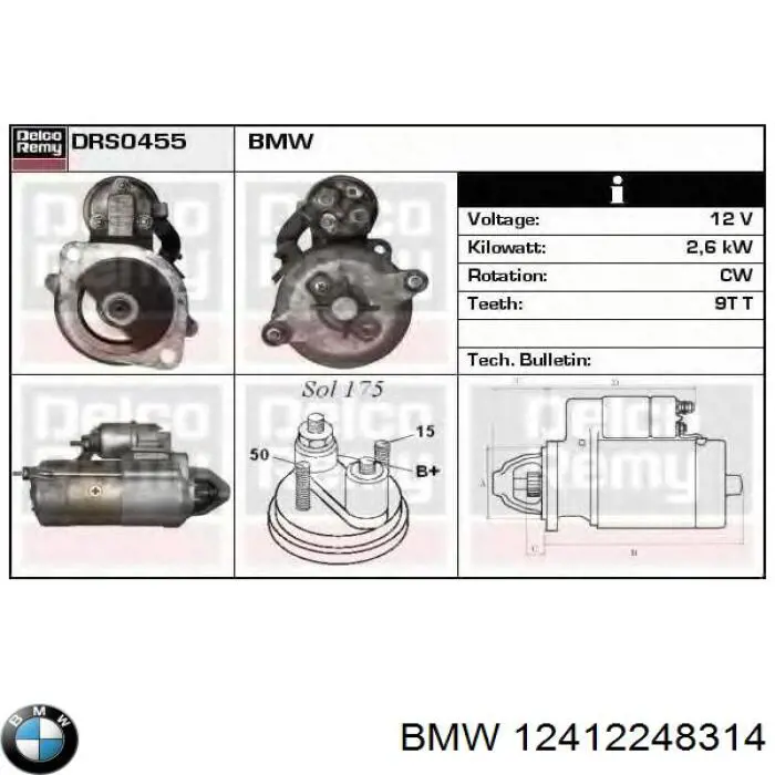 Burro de arranque  BMW 12412248314 precio, desde 98,06 EUR