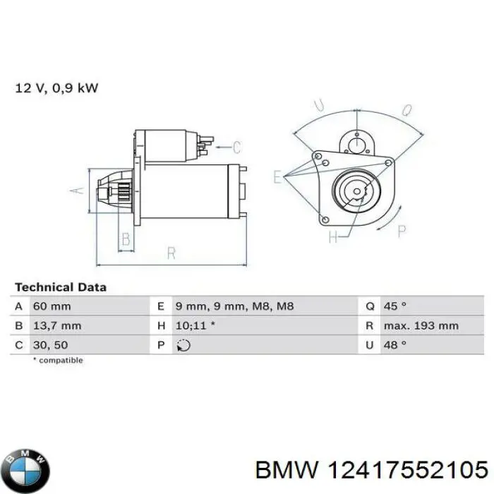 Motor de arranque 12417552105 BMW