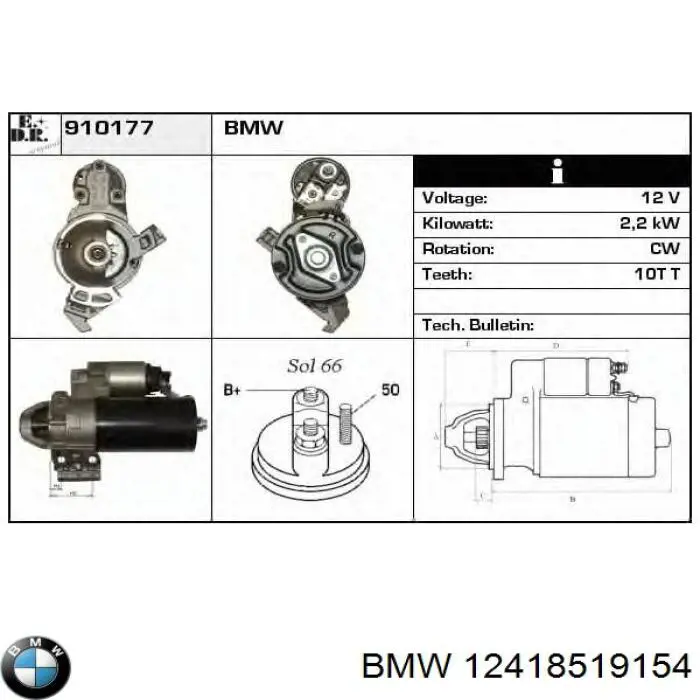 Burro de arranque  BMW 12418519154 precio, desde 95,29 EUR