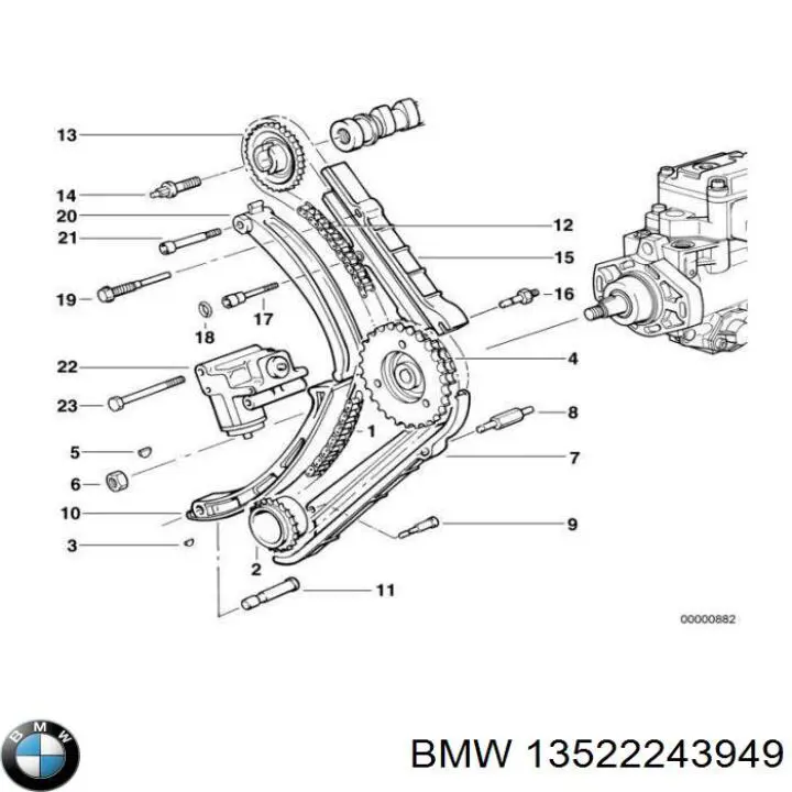 13522243949 BMW carril de deslizamiento, cadena de distribución inferior