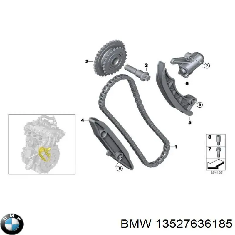 13527636185 BMW carril de deslizamiento, cadena de distribución derecho