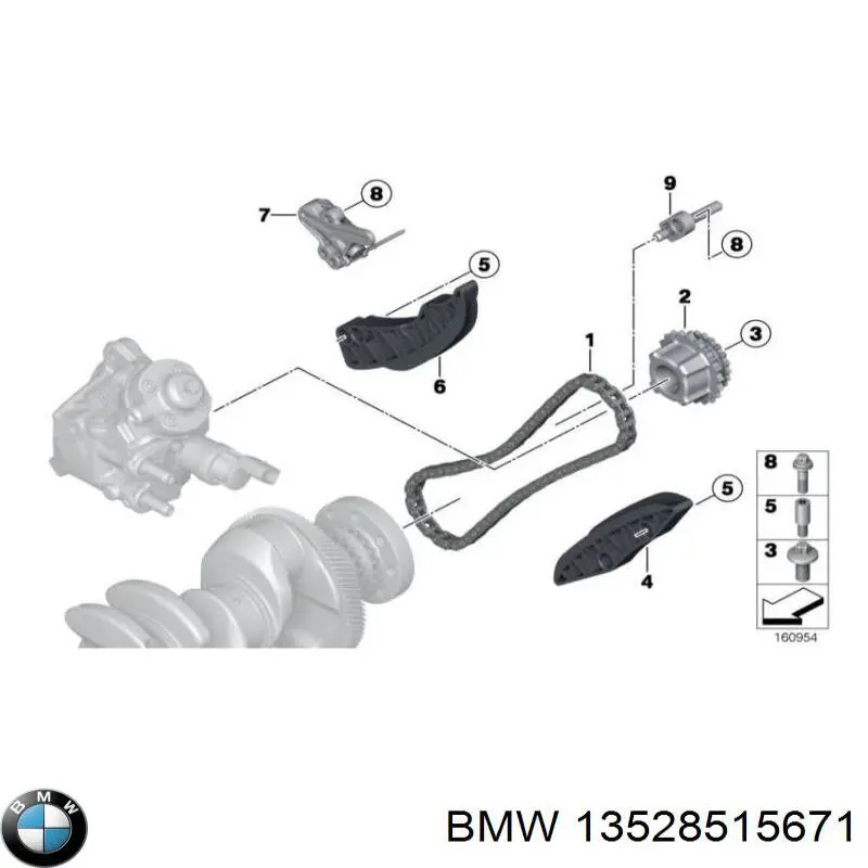 13528515671 BMW carril de deslizamiento, cadena de distribución derecho