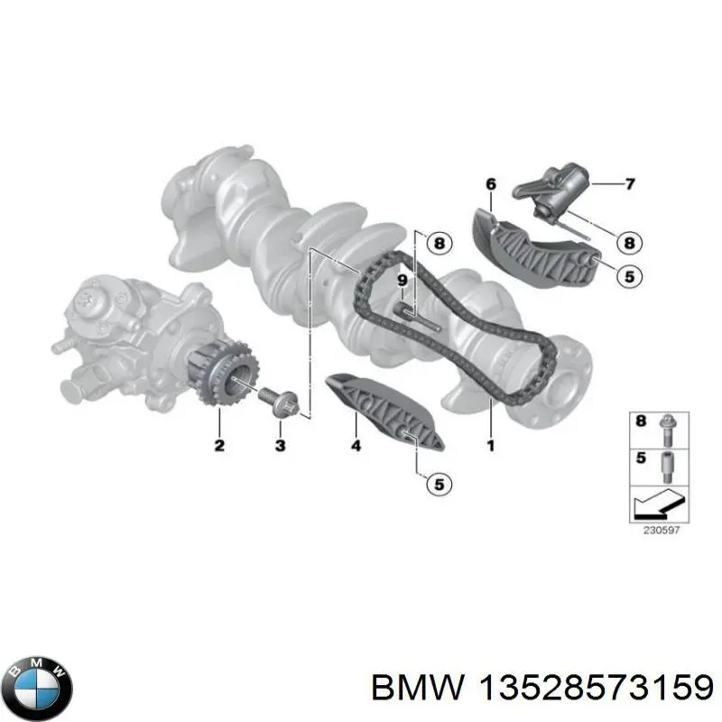 13528573159 BMW carril de deslizamiento, cadena de distribución derecho