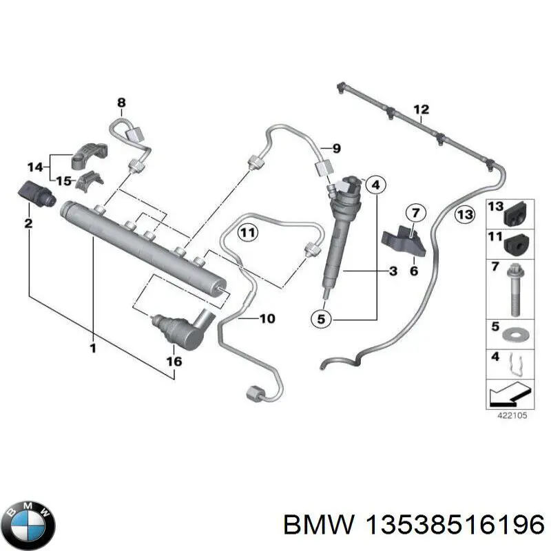 13538516196 BMW tubo de combustible atras de las boquillas