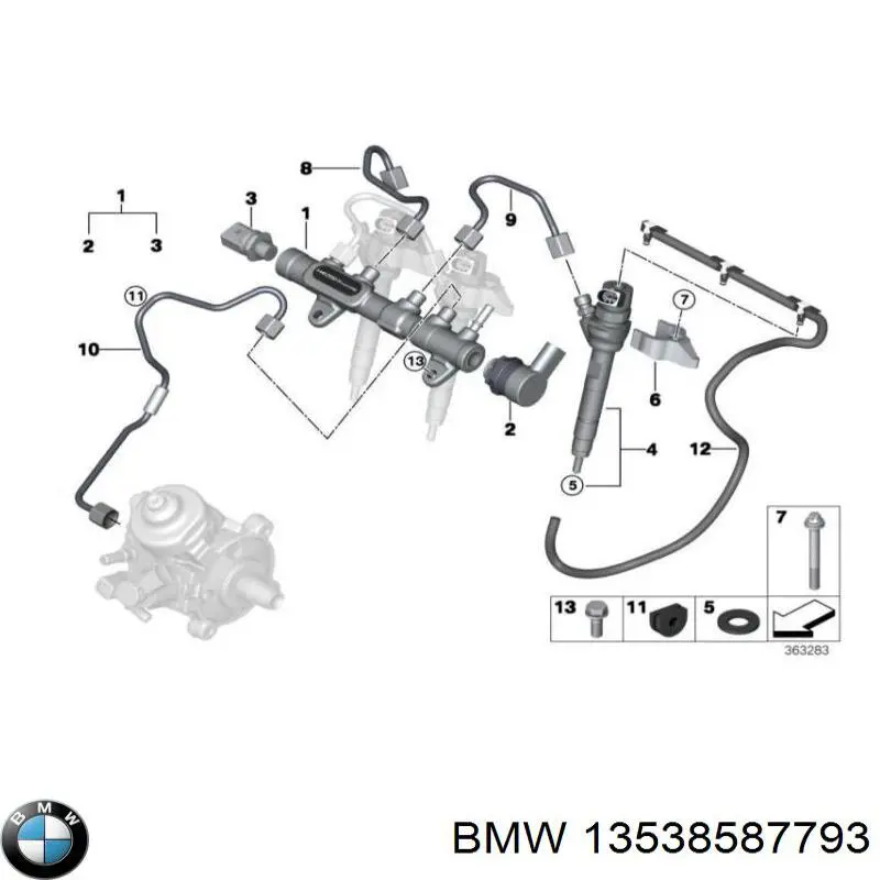 13538587793 BMW tubo de combustible atras de las boquillas