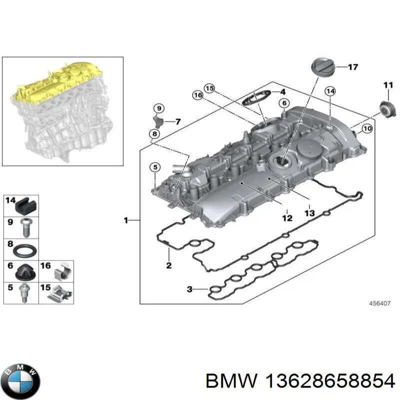 13628658854 BMW junta, tapa de tubo de llenado de aceite