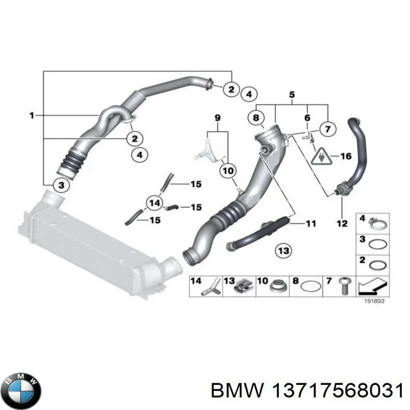 Junta tórica para tubo intercooler para BMW 3 (F30, F80)