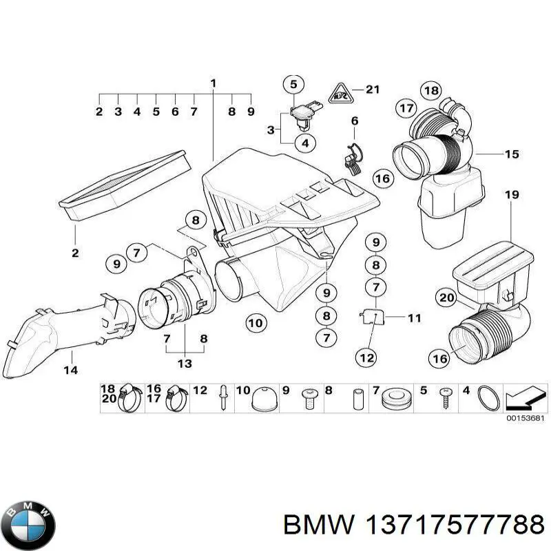 13717577788 BMW Conducto de aire, salida del filtro de aire