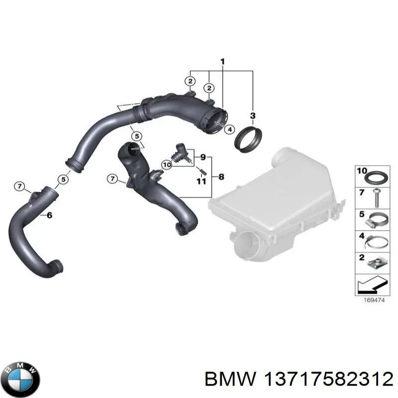 Conducto de aire, salida del filtro de aire 13717582312 BMW