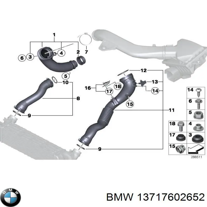 13717602652 BMW tubo flexible de aire de sobrealimentación derecho