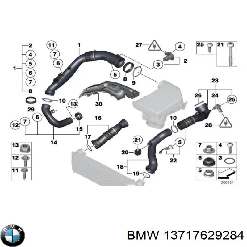 13717629284 BMW tubo flexible de aire de sobrealimentación derecho