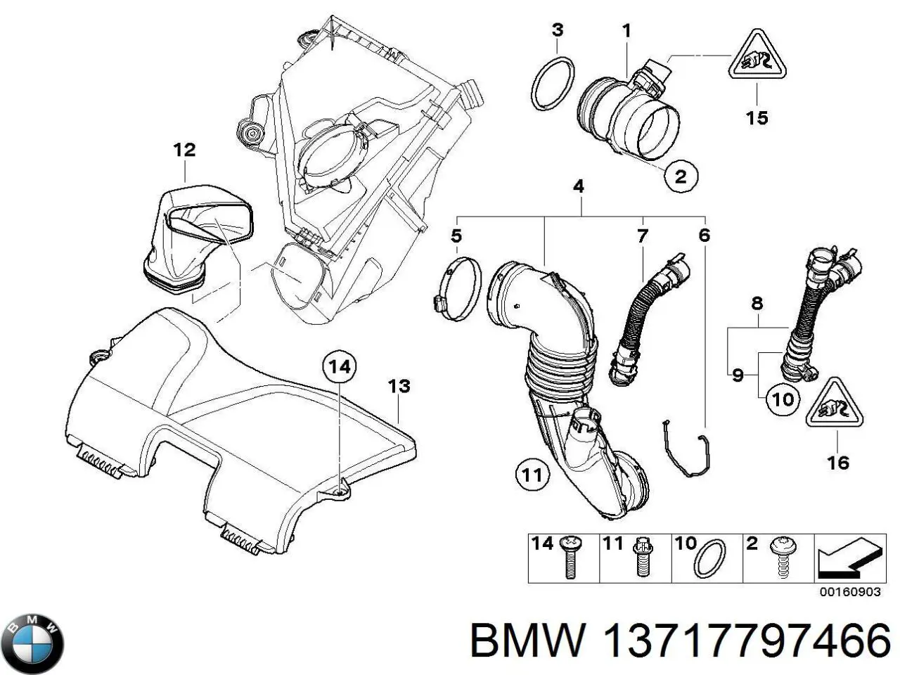 13717797466 BMW tubo flexible de aspiración, entrada del filtro de aire