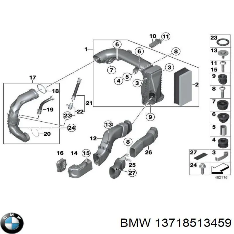 Conducto de aire, salida del filtro de aire BMW 13718513459 precio, desde 197,00 EUR