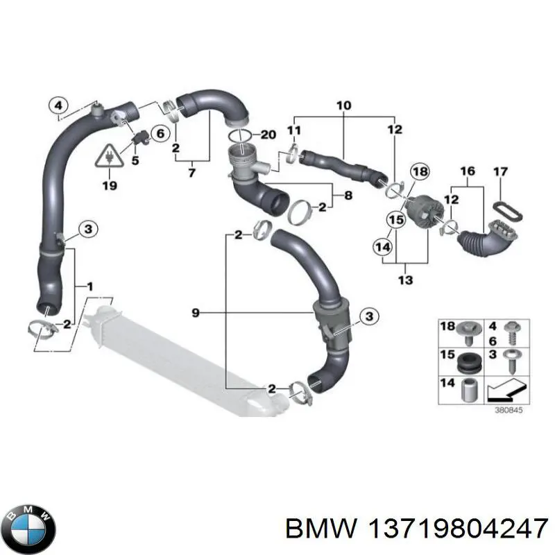 13719804247 BMW tubo flexible de aire de sobrealimentación derecho