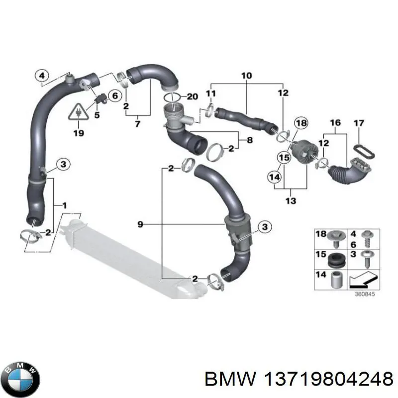 13719804248 BMW tubo flexible de aire de sobrealimentación derecho