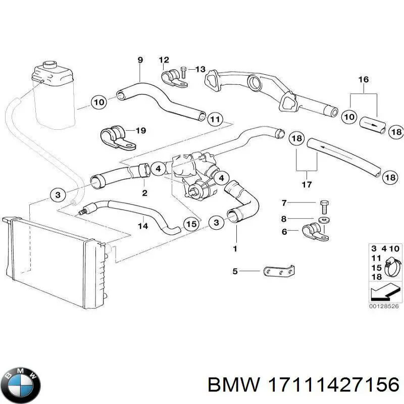 Tubería de radiador, tuberia flexible calefacción, superior para BMW 5 (E39)