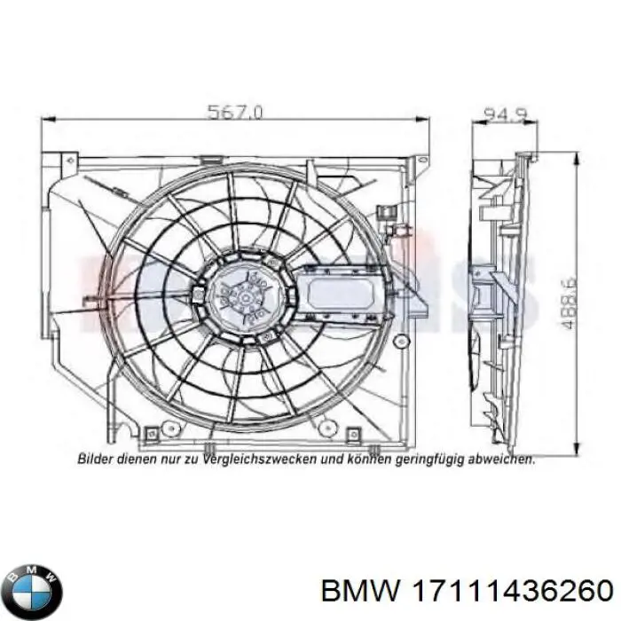 17111436260 BMW difusor de radiador, ventilador de refrigeración, condensador del aire acondicionado, completo con motor y rodete