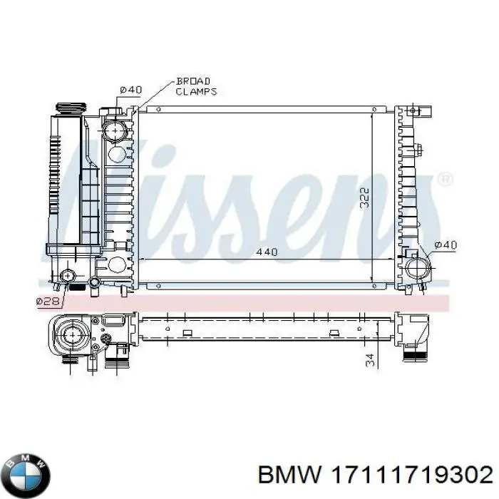 17111719302 BMW radiador refrigeración del motor