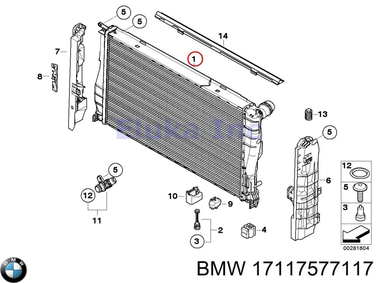 17117577117 BMW marco de montaje del radiador, parte superior