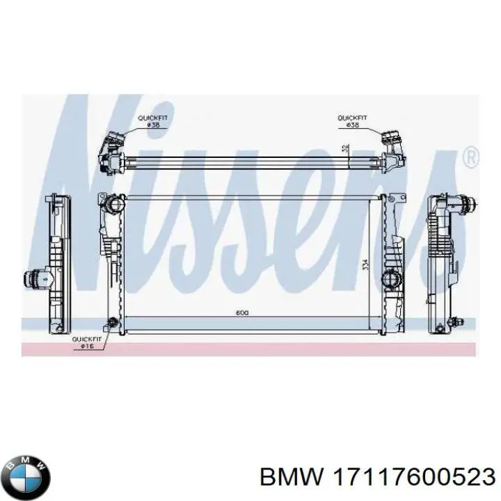 17117600523 BMW radiador refrigeración del motor