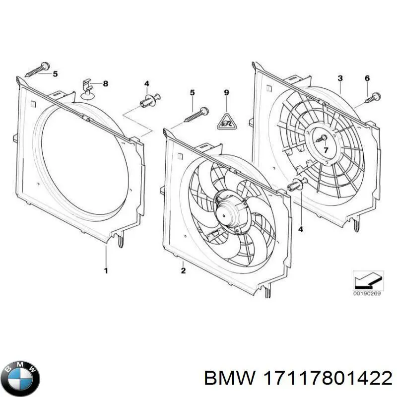 17117801422 BMW difusor de radiador, ventilador de refrigeración, condensador del aire acondicionado, completo con motor y rodete