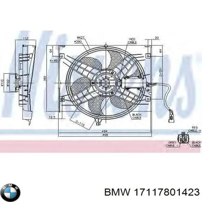 17117801423 BMW difusor de radiador, ventilador de refrigeración, condensador del aire acondicionado, completo con motor y rodete
