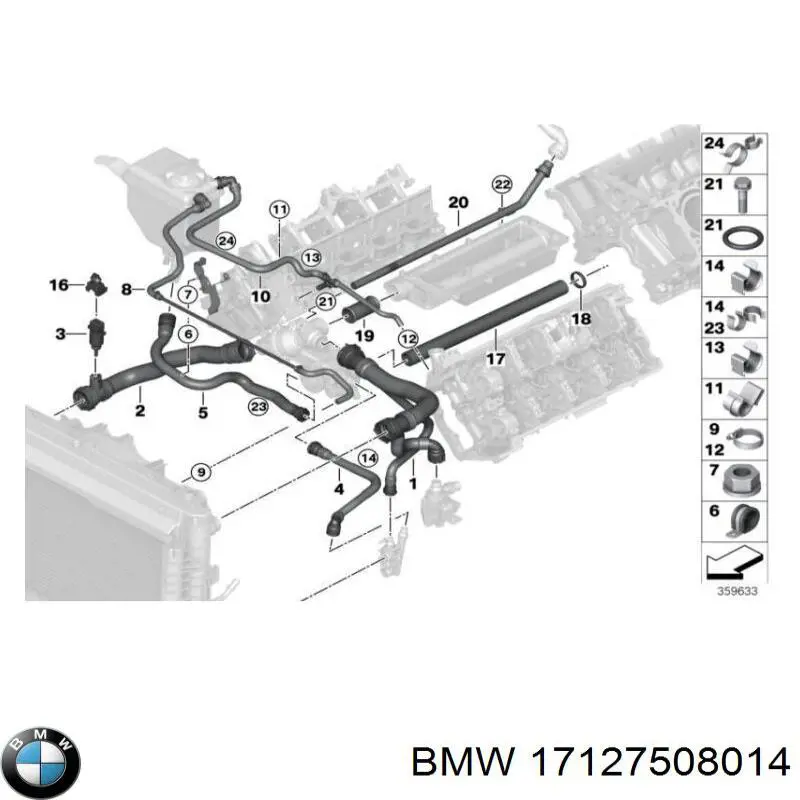 Conducto refrigerante, bomba de agua, de tubo de agua a refrigerador aceite BMW 7 (E65, E66, E67)