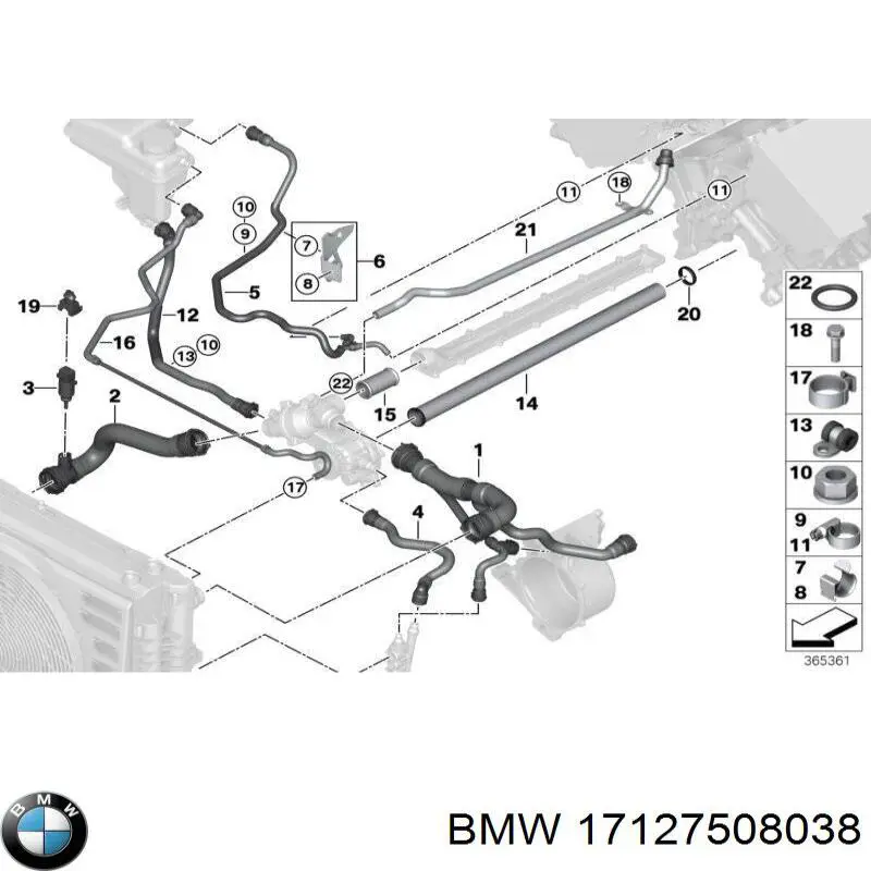 17127508038 BMW tubería de radiador arriba