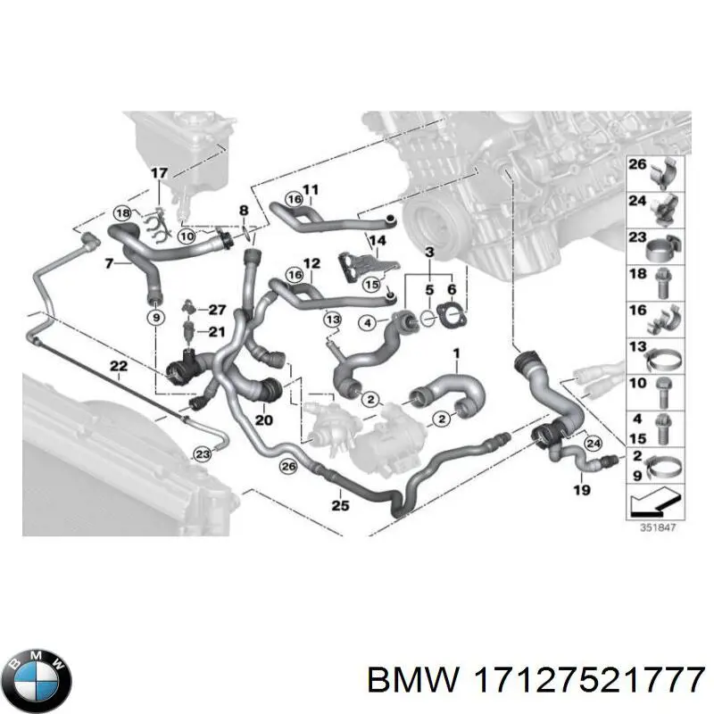 17127521777 BMW tubería de radiador arriba