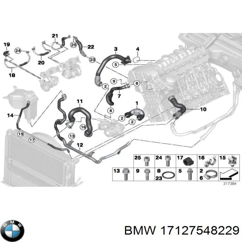 17127548229 BMW tubería de radiador, tuberia flexible calefacción, inferior