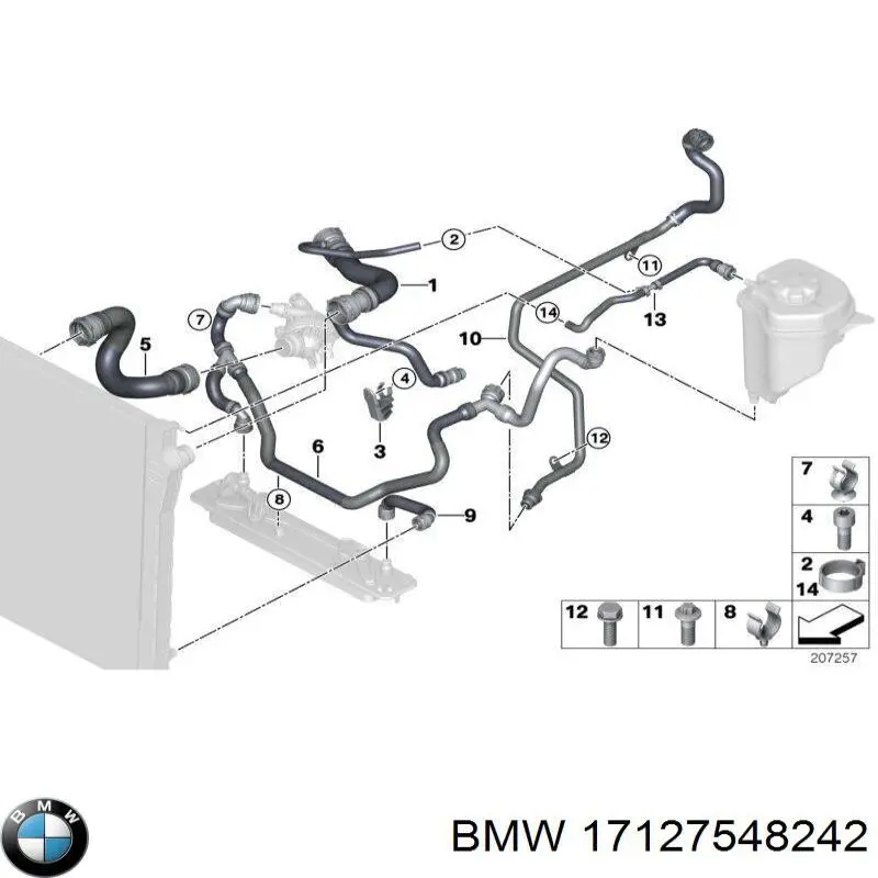 17127548242 BMW tubería de radiador, tuberia flexible calefacción, inferior