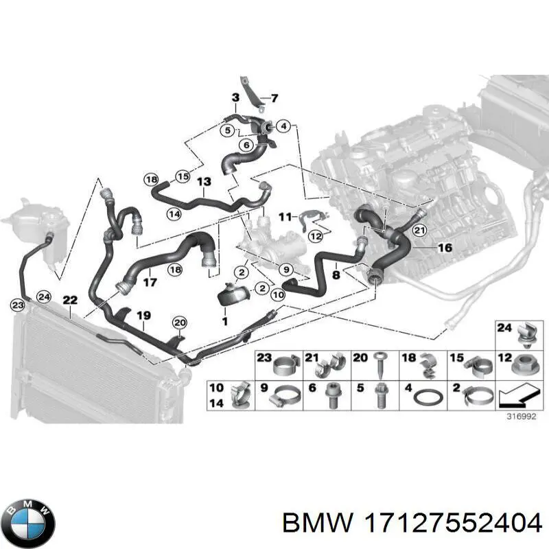 17127552404 BMW manguera refrigerante para radiador inferiora