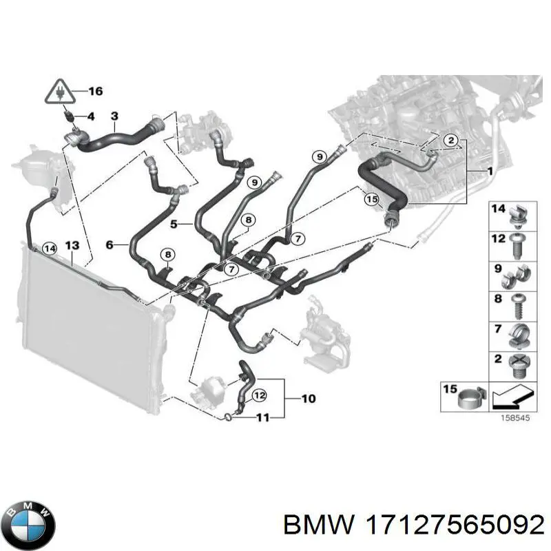 17127565092 BMW tubería de radiador, tuberia flexible calefacción, superior