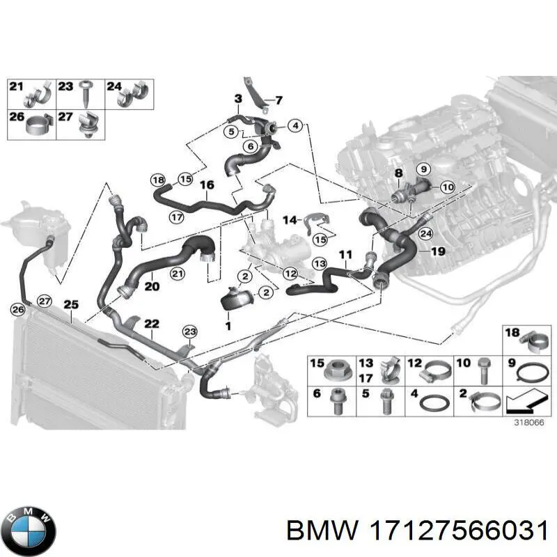 Manguera superior del radiador BMW 17127566031 precio, desde 55,06 EUR