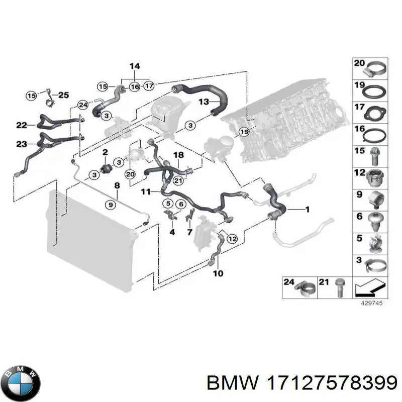 17127578399 BMW tubería de radiador arriba