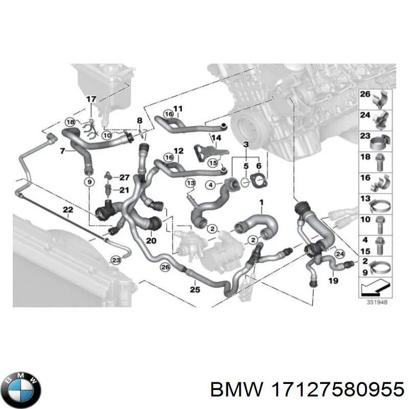 Manguera superior del radiador 17127580955 BMW