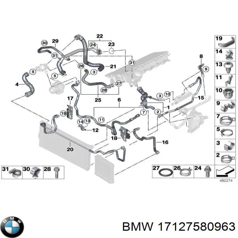 17127580963 BMW tubería de radiador arriba