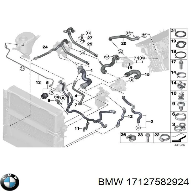 17127582924 BMW tubería de radiador arriba