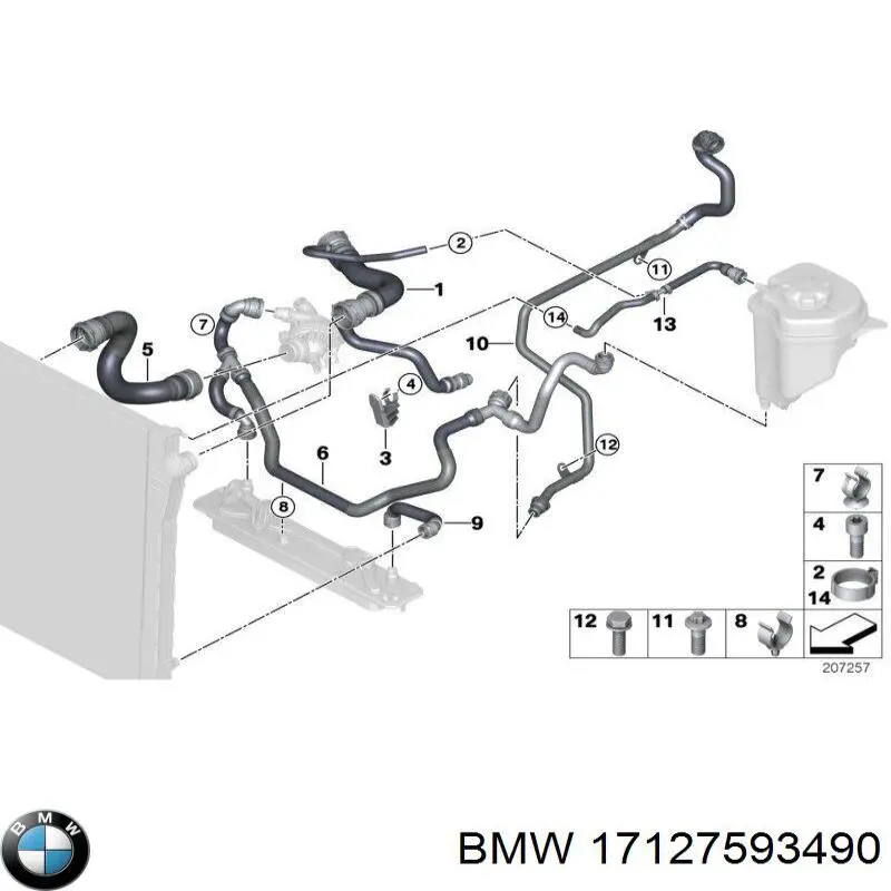 17127593490 BMW tubería de radiador arriba
