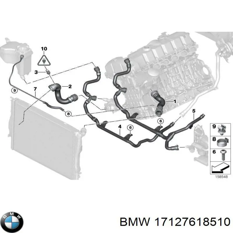 17127618510 BMW tubería de radiador, tuberia flexible calefacción, superior