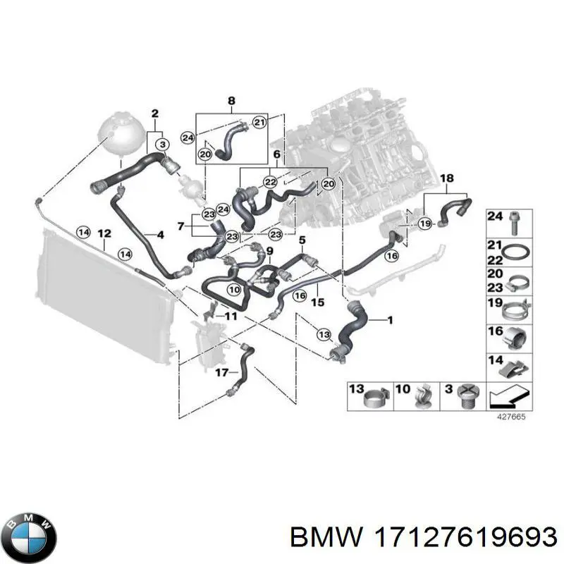 Comprar 17127619693 BMW Manguera inferior del radiador